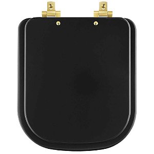 Tampa de Vaso Sanitário Laqueado Soft Close Quadra Preto Fosco para vaso Deca com Ferragem Dourada