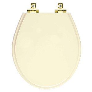 Tampa de Vaso Sanitário Laqueado Soft Close Ravena Creme para vaso Deca com Ferragem Dourada