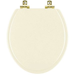 Tampa de Vaso Sanitário Laqueado Soft Close Convencional Oval Bege Claro com Ferragem Dourada