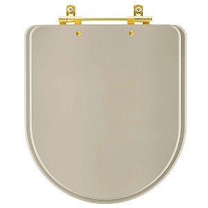 Tampa de Vaso Sanitário Laqueado Carrara Bege Saara para vaso Deca com Ferragem Dourada