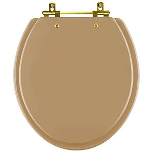 Tampa de Vaso Sanitário Laqueado Convencional Oval Bege Castor para vaso Deca com Ferragem Dourada