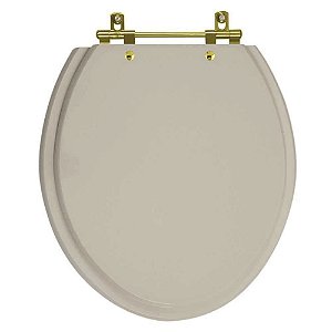 Tampa de Vaso Sanitário Laqueado Convencional Oval Bege Saara para vaso Deca com Ferragem Dourada