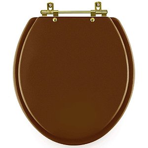 Tampa de Vaso Sanitário Laqueado Convencional Oval Universal Caramelo com Ferragem Dourada