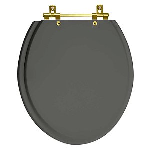 Tampa de Vaso Sanitário Laqueado Convencional Oval Universal Cinza Escuro com Ferragem Dourada