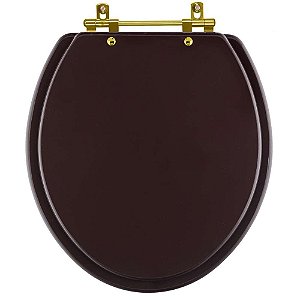 Tampa de Vaso Sanitário Laqueado Convencional Oval Universal Marrom Fosco com Ferragem Dourada