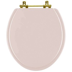 Tampa de Vaso Sanitário Laqueado Convencional Oval Universal Salmão com Ferragem Dourada