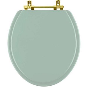 Tampa de Vaso Sanitário Laqueado Convencional Oval Universal Verde Água com Ferragem Dourada