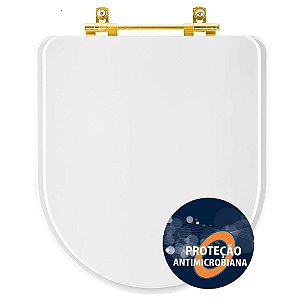 Tampa de Vaso Sanitário Poliéster Antibactéria Carrara Branco para vaso Deca com Ferragem Dourada