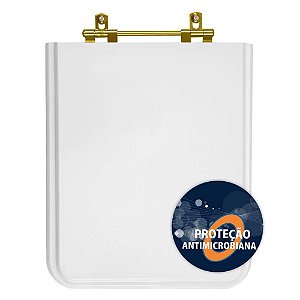 Tampa de Vaso Sanitário Poliéster Antibactéria Square Branco para vaso Incepa Cidamar com Ferragem Dourada