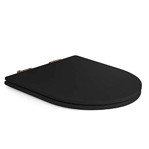 Tampa de Vaso Sanitário Poliéster Soft Close LUXO Carrara Preto Fosco Rose Gold para vaso Deca