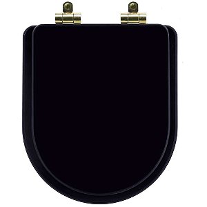 Tampa de Vaso Sanitário Poliéster Soft Close Link/LK Preto para vaso Deca com Ferragem Dourada