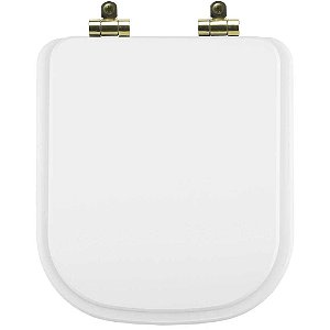 Tampa de Vaso Sanitário Poliéster Soft Close Piano Branco para vaso Deca com Ferragem Dourada