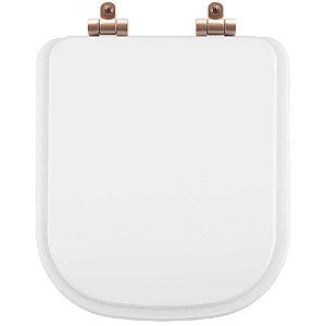 Tampa de Vaso Sanitário Poliéster Soft Close Piano Branco para vaso Deca com Ferragem Rose Gold