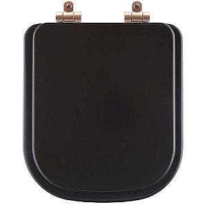Tampa de Vaso Sanitário Poliéster Soft Close Piano Marrom Fosco para vaso Deca com Ferragem Rose Gold