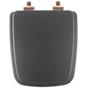 Tampa de Vaso Sanitário Poliéster Soft Close Boss Onix (Preto Fosco) para vaso Incepa com Ferragem Rose Gold