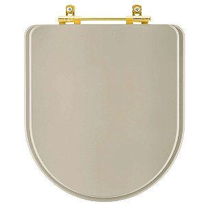 Tampa de Vaso Sanitário Poliéster Carrara Bege Saara para vaso Deca com Ferragem Dourada