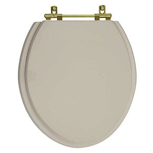 Tampa de Vaso Sanitário Poliéster Convencional Oval Bege Saara para vaso Deca com Ferragem Dourada