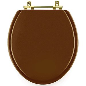Tampa de Vaso Sanitário Poliéster Convencional Universal Oval Caramelo com Ferragem Dourada