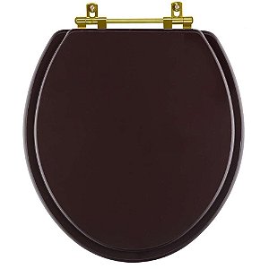 Tampa de Vaso Sanitário Poliéster Convencional Universal Oval Marrom Café com Ferragem Dourada