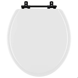 Tampa de Vaso Sanitário Poliéster Convencional Universal Oval Branco com Ferragem Preta