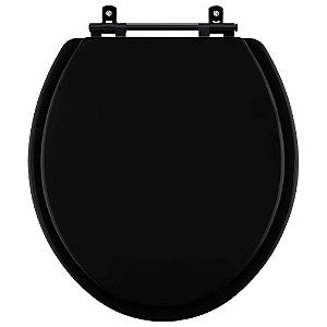 Tampa de Vaso Sanitário Poliéster Convencional Universal Oval Preto com Ferragem Preta