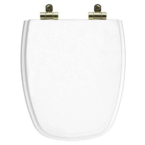 Tampa de Vaso Sanitário Poliéster Soft Close Monte Carlo Branco para vaso Deca com Ferragem Dourada