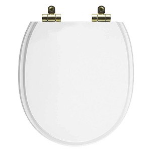 Tampa de Vaso Sanitário Poliéster Soft Close Village Branco para vaso Deca com Ferragem Dourada