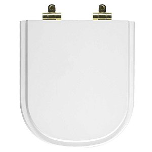 Tampa de Vaso Sanitário Poliéster Soft Close Vogue Plus Branco para vaso Deca com Ferragem Dourada