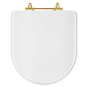Tampa de Vaso Sanitário Poliéster Belle Epoque Branco com ferragem Dourada