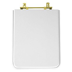 Tampa de Vaso Sanitário Poliéster Cubo Branco com ferragem Dourada