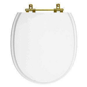Tampa de Vaso Sanitário Poliéster De Ville Branco Ferragem Dourada