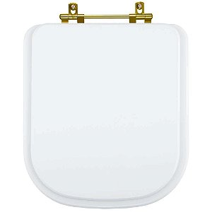 Tampa de Vaso Sanitário Poliéster Piano Branco Ferragem Dourada