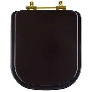 Tampa de Vaso Sanitário Poliéster Piano Marrom Fosco Ferragem Dourada para vaso Deca
