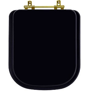 Tampa de Vaso Sanitário Poliéster Piano Preto Fosco Ferragem Dourada para vaso Deca