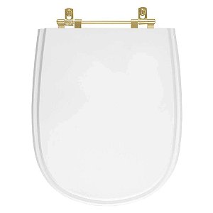 Tampa de Vaso Sanitário Poliéster Paris Branco para vaso Ideal Standard Com Ferragem Dourada