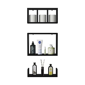 Conjunto de Nichos para Banheiro Marselha 3 Peças Preto