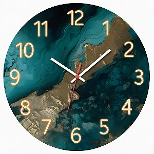 Relógio de Parede Abstrato Azul com Dourado