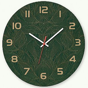 Relógio de Parede Abstrato Verde Botânico