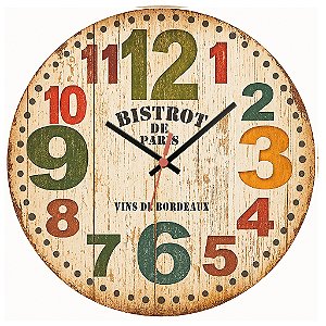 Relógio de Parede Estilo Vintage Bistrô de Paris