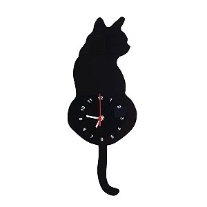 Relogio De Parede Pendulo Gato Preto Criativo Blackcat Em Acrílico UV