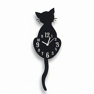 Relógio de Parede Gato Preto com Pêndulo – Decoração Criativa e Funcional em Acrílico UV