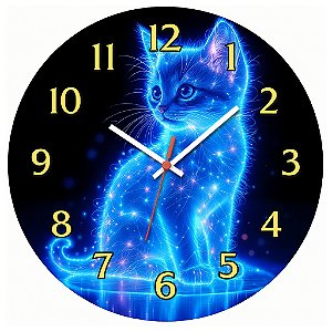 Relógio de Parede Gato Azul Luminoso Neon – Estilo Futurista