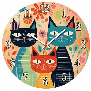 Relógio de Parede Gatos Cartoon Coloridos – Arte Divertida