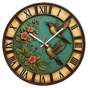 Relógio de Parede Beija-Flores em Relevo – Arte Clássica