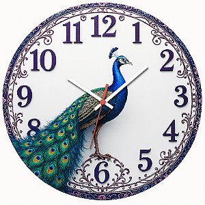 Relógio de Parede Pavão Azul Elegante – Arte Decorativa