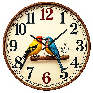Relógio de Parede Pássaros Coloridos no Galho – Arte Delicada