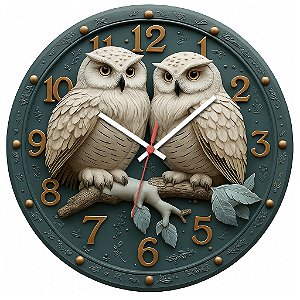 Relógio de Parede Corujas Brancas em Relevo – Arte Decorativa