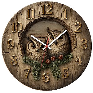 Relógio de Parede Corujas na Madeira – Estilo Rústico