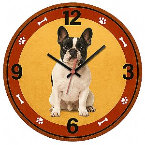 Relógio de Parede Cachorro Bulldog Frances Branco