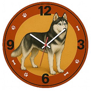Relógio de Parede Cachorro Husky Siberiano